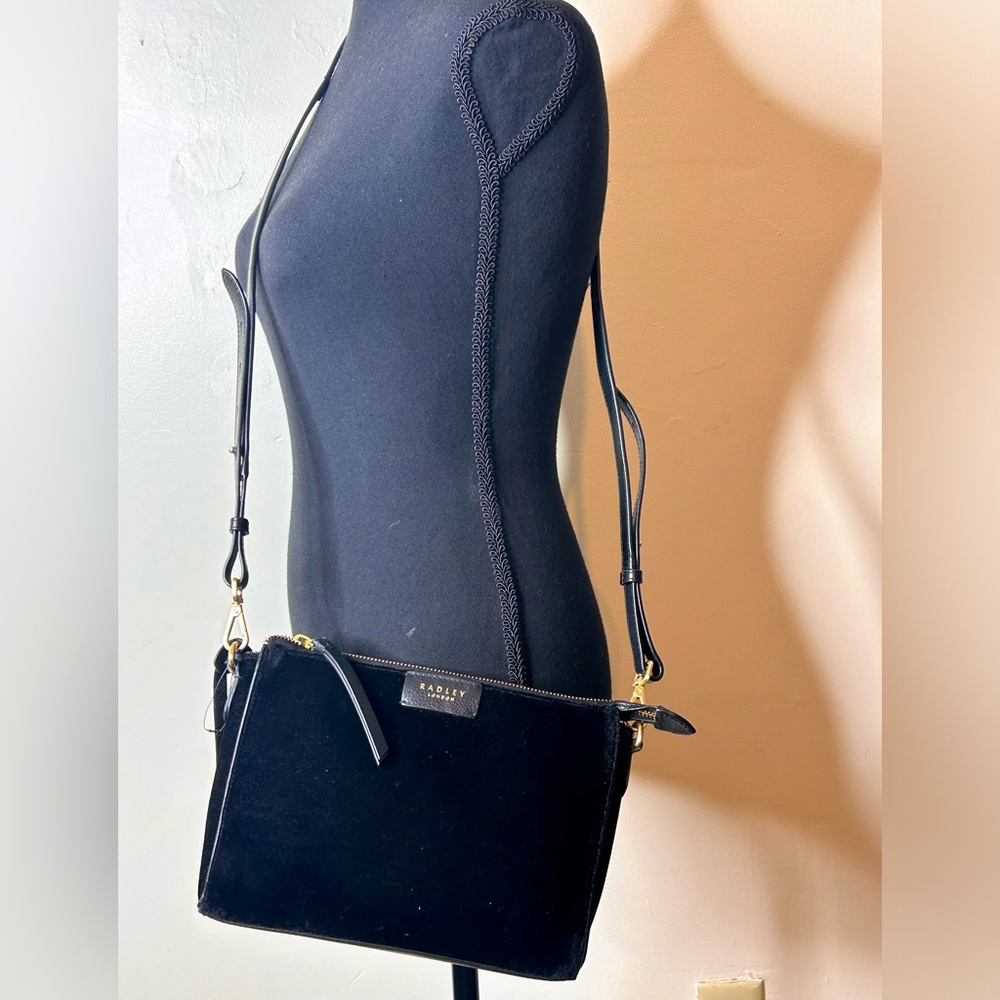 Radley London Selby Street Black Velvet Crossbody Bag